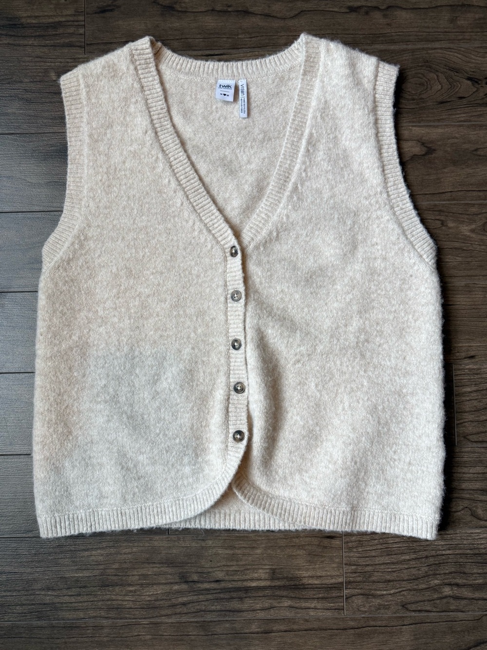Twik by Simons Knit Vest - Beige Size M - Wool and Recycled Fibers
